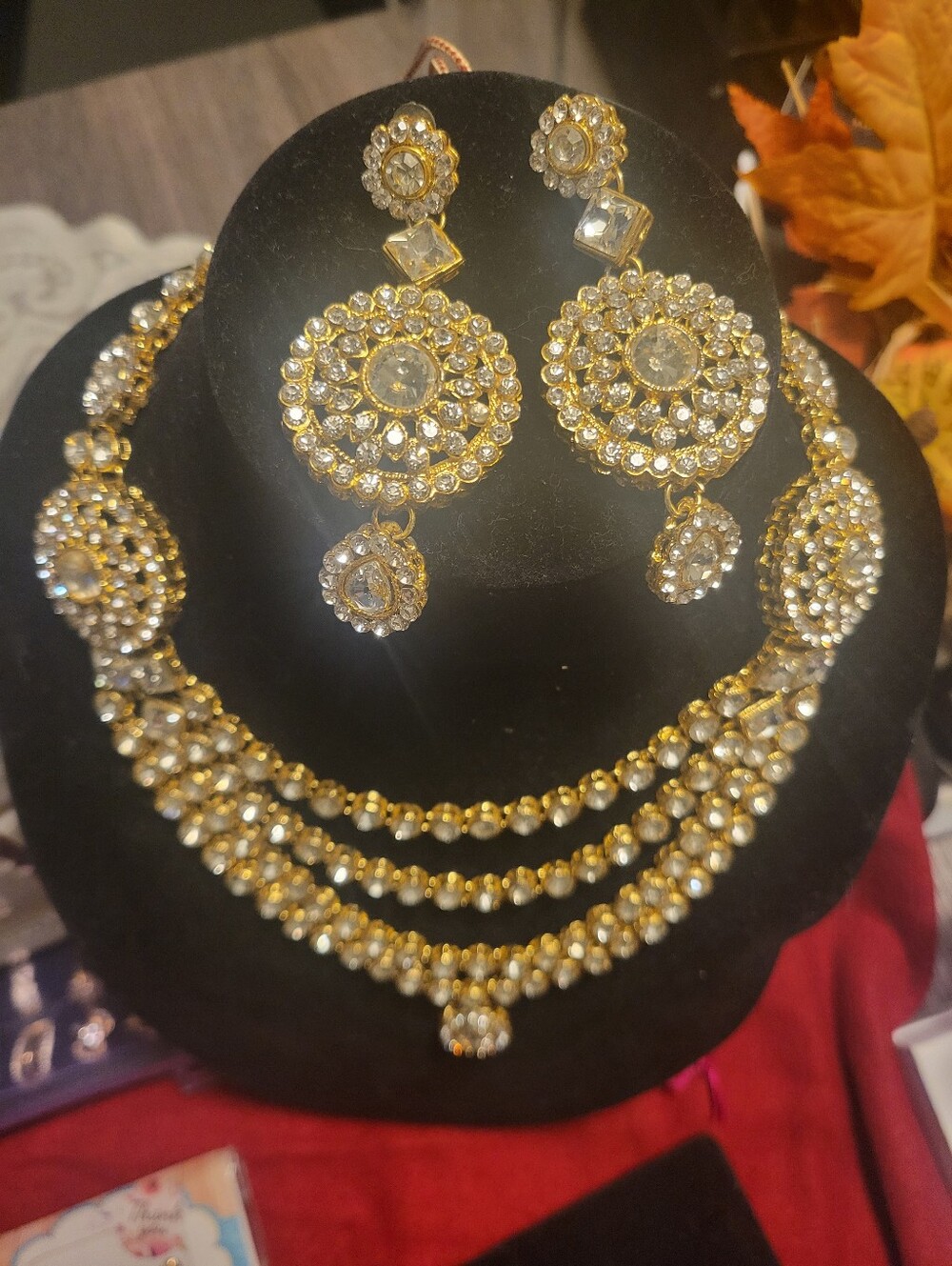 Gold and Clear Crystal Statement Necklace & Earring Set